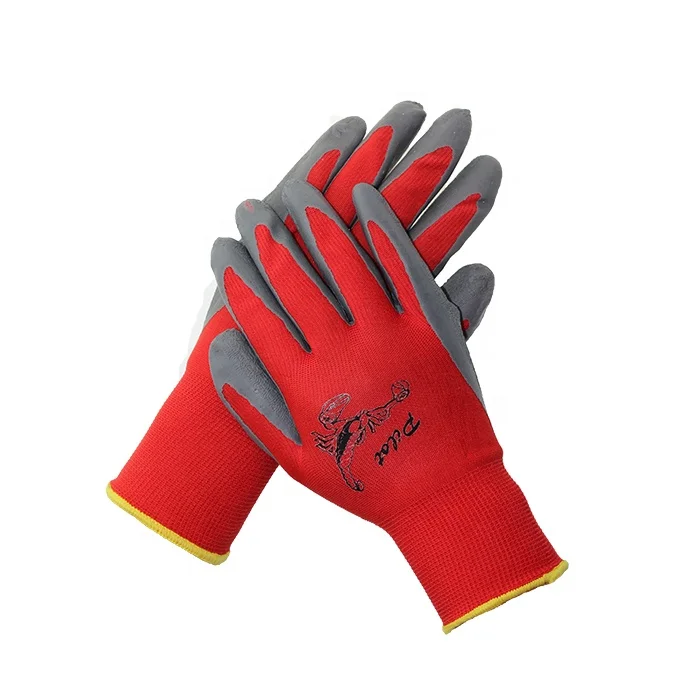 EN 388  standard13 Gauge Polyester Knitted Crinkle Latex Dipped Gloves Coated Work Gloves