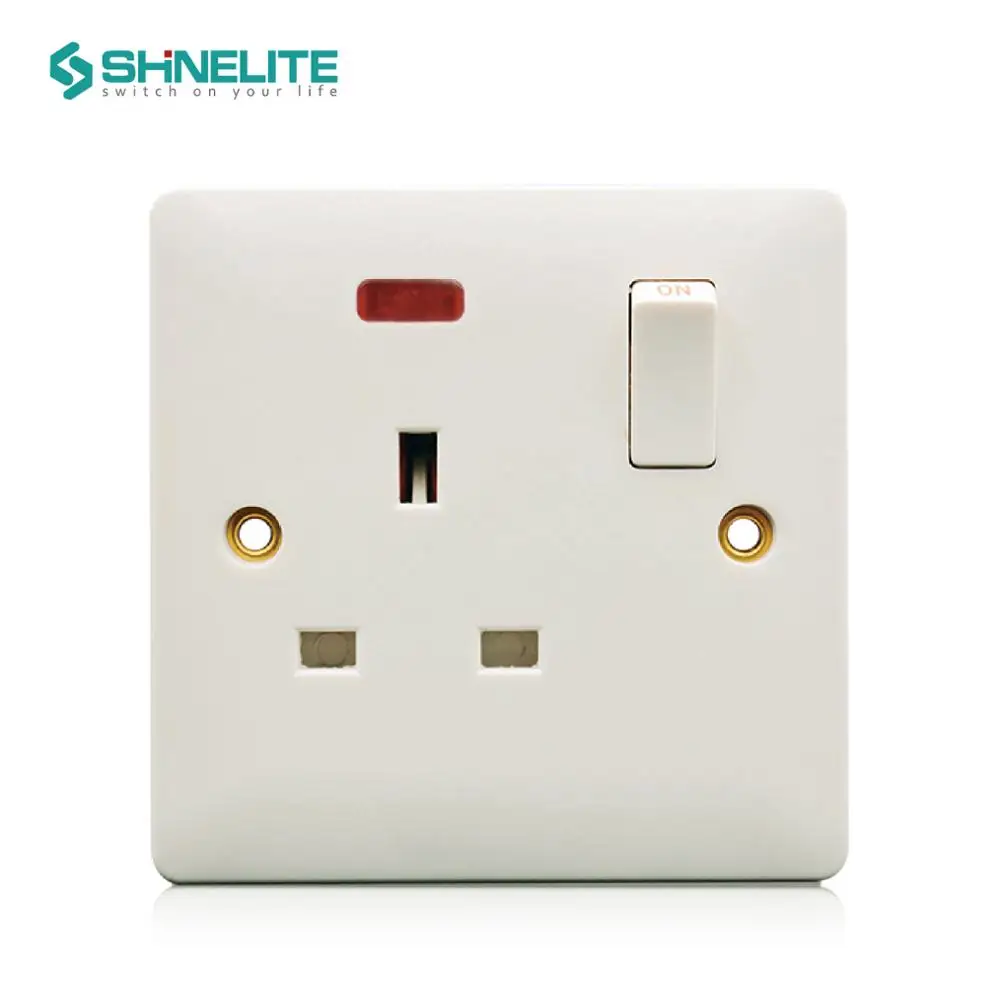 BS 13amp 1 Gang Switched Socket ,Single Pole With Neon