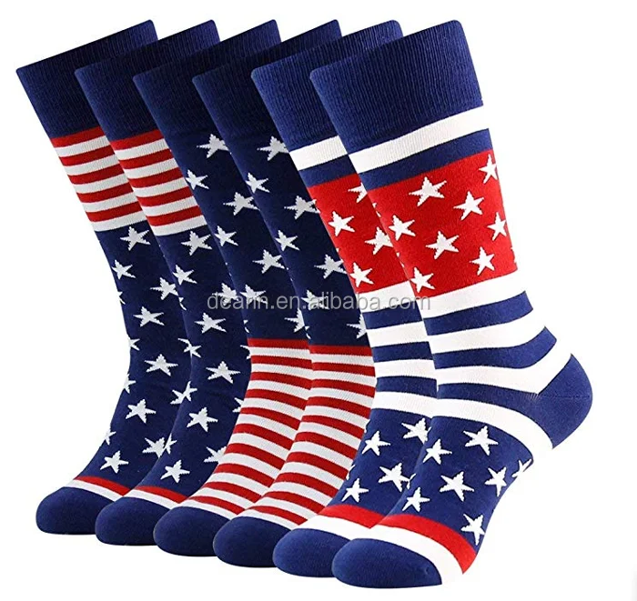 DYSW0664 American Flag Fun fancy Dress Socks for Men, Cotton Novelty Crew Socks,Groomsmen Gift Socks