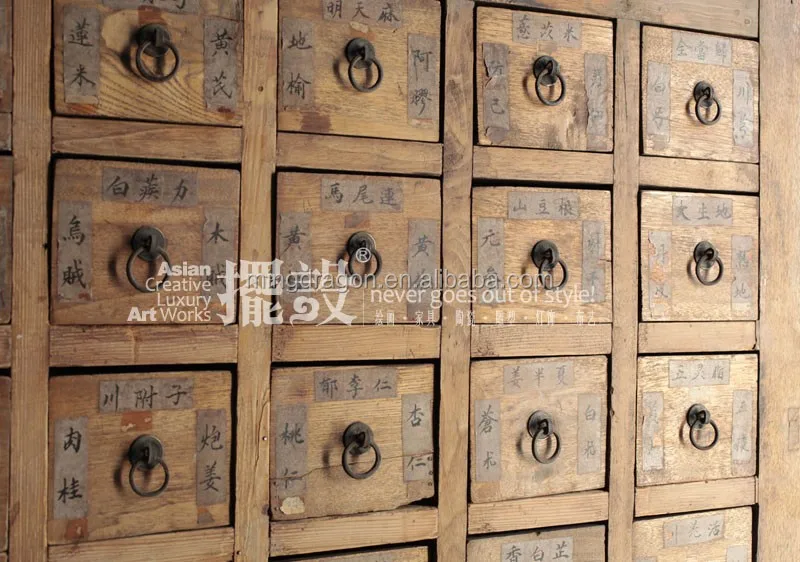 Chinese antique furniture- many drawers distressed medicine cabinet