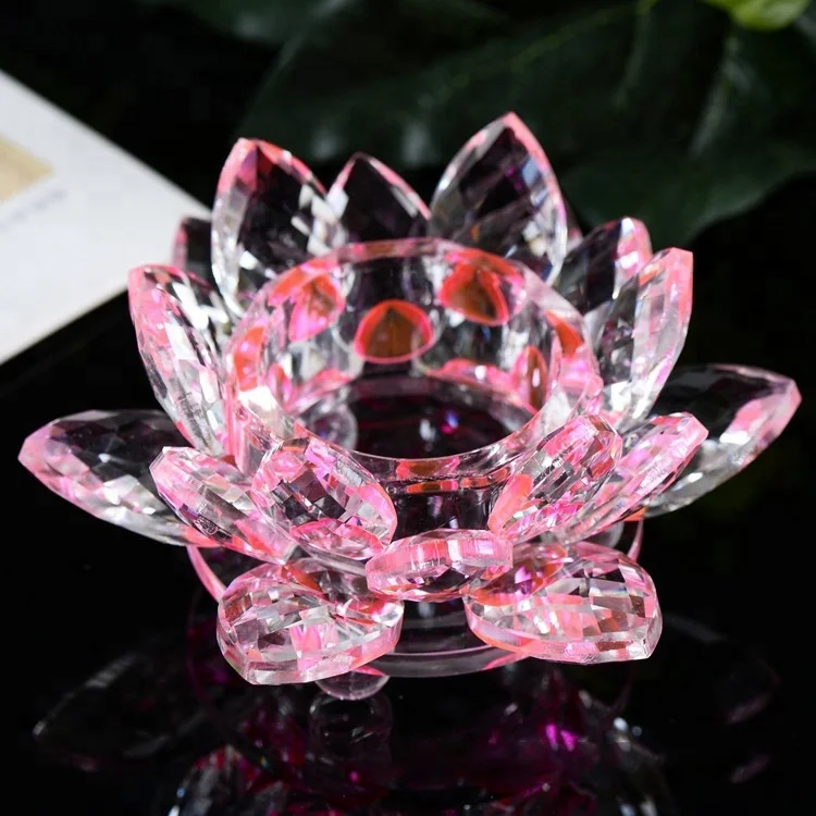 Wholesale clear glass crystal lotus flower shaped crystal glass flowers candle holder