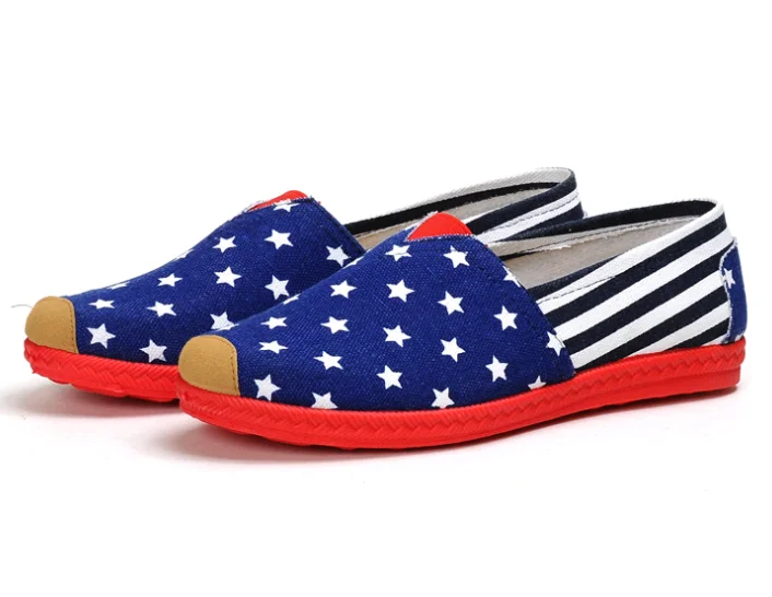 Footwear China factory canvas shoes cute stripe round toe beautiful wholesale ladies flat shoes