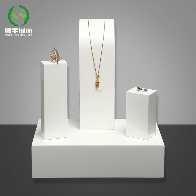 Custom Luxury Acrylic White Necklace Ring Jewellery Display Stand Set