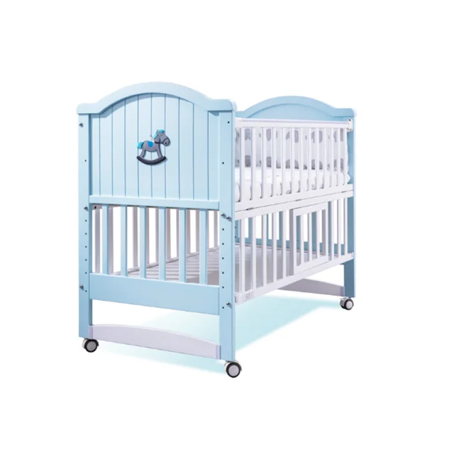 
New pine baby bed cartoon wooden baby crib 