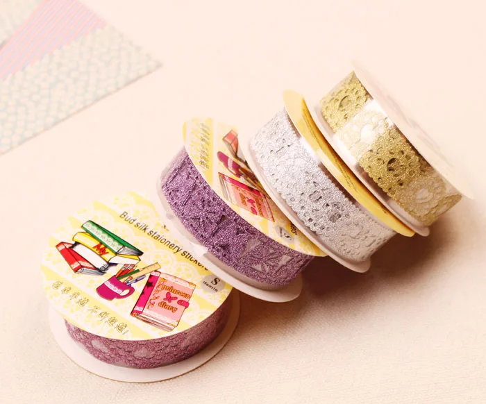 Lace pattern glitter bling adhesive tape masking DIY scrap booking lace tape sticker