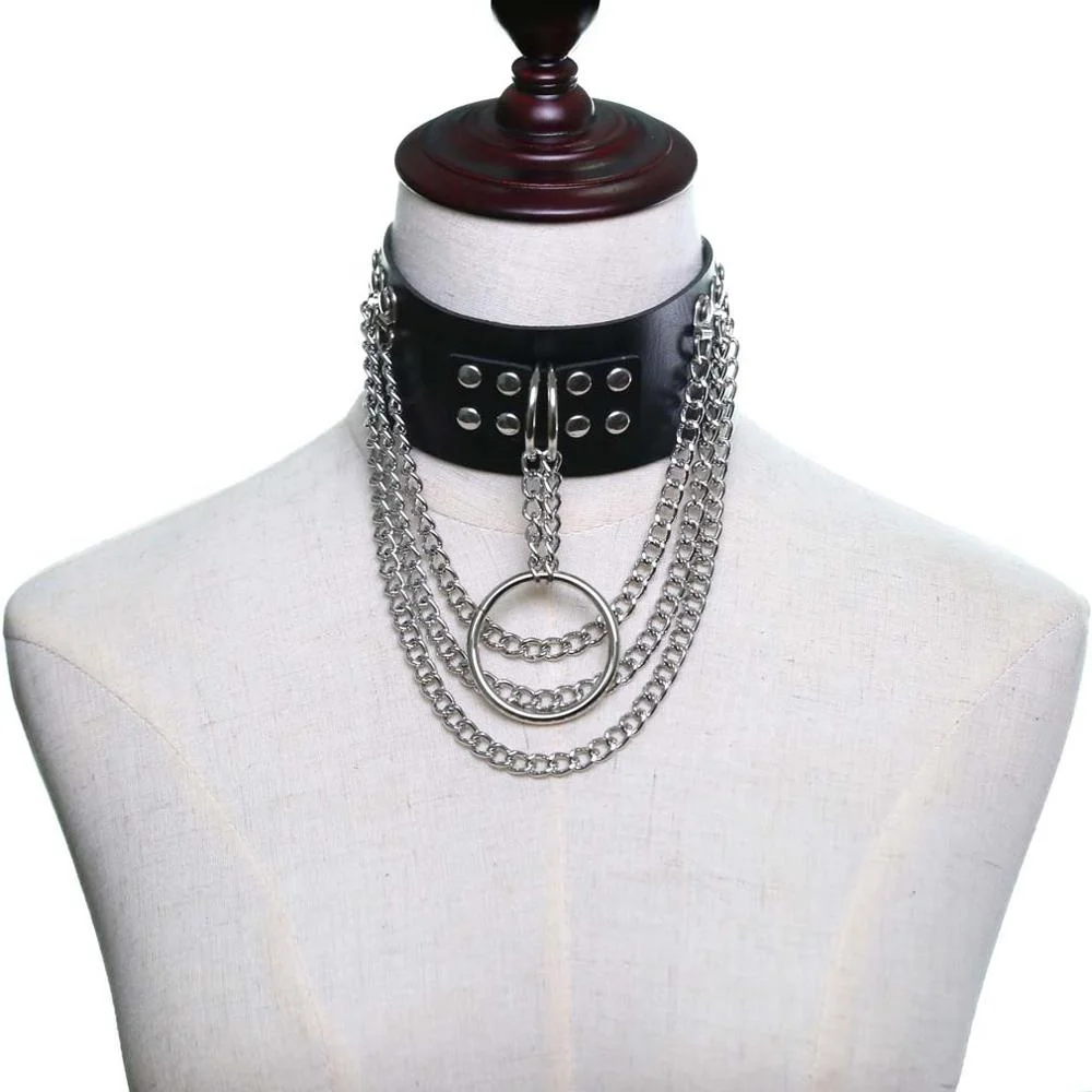 Sexy Vegan Choker Punk Harajuku Goth Chain Belt Necklace Pu Leather Bondage Cosplay Club Chained And Spiked Leather Collar