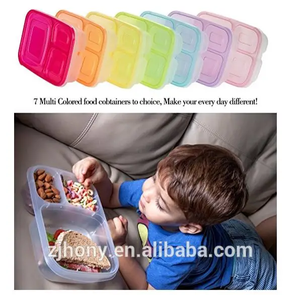 2017 best Meal Prep Containers 3-Compartment Lunch Boxes Food Storage Containers with Lids, BPA Free Plastic Bento Box Set of 7