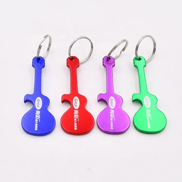 Factory directly wholesale 7.4cm aluminum guitar shape bottle opener keychain