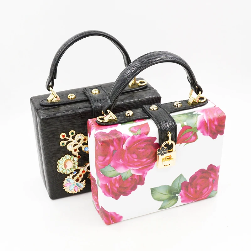 wholesale Fashion PU flower bag with metal Evening acrylic Clutch Bags