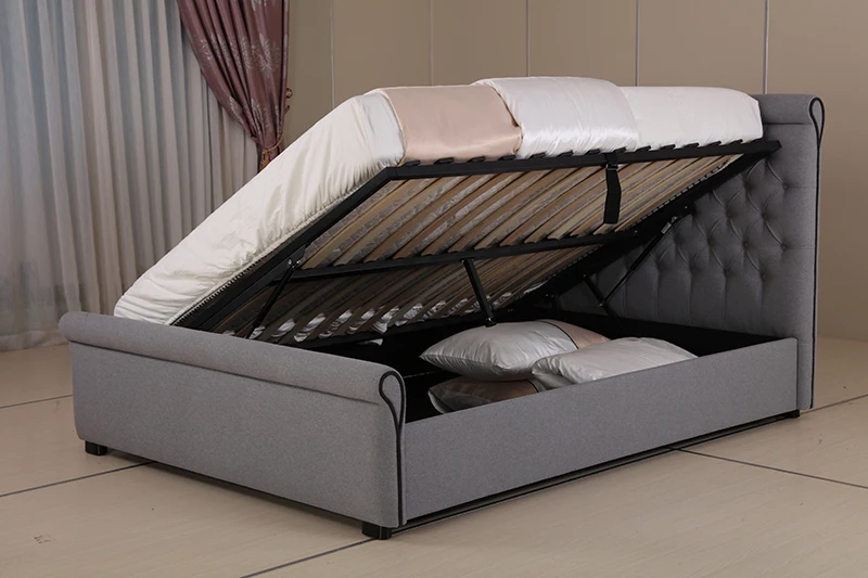 Hydraulic Lift Up Storage Upholstered Fabric Bed