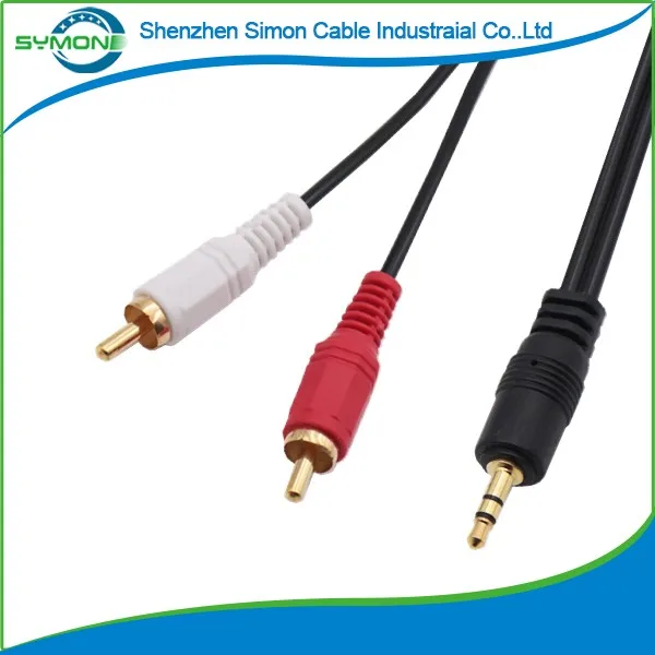 
High Quality Gold Plated Fish eye shape 3.5MM to 2RCA Black RCA AV Audio Video Cable 