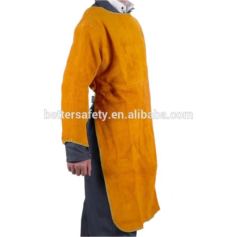 Long Sleeves Golden Split Cowhide Leather Welders Apron