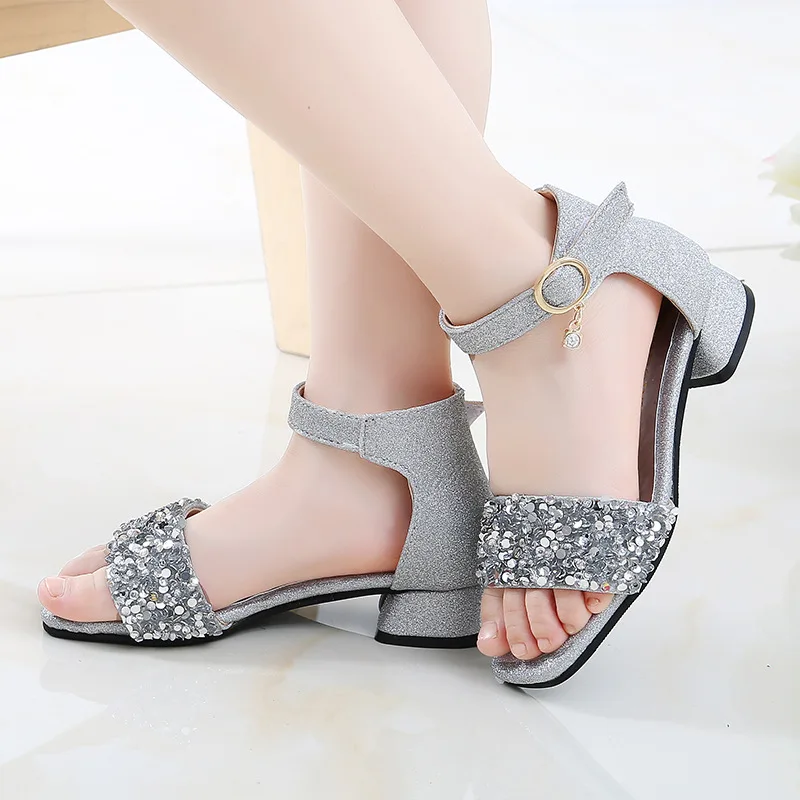 
2019 summer girls sequins sandal High-heeled Princess Shoes 