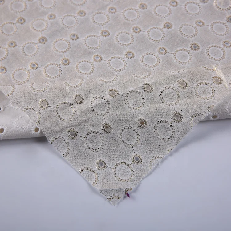 White soft woven plain lurex foil cotton dress embroidered fabric by the yard for garment