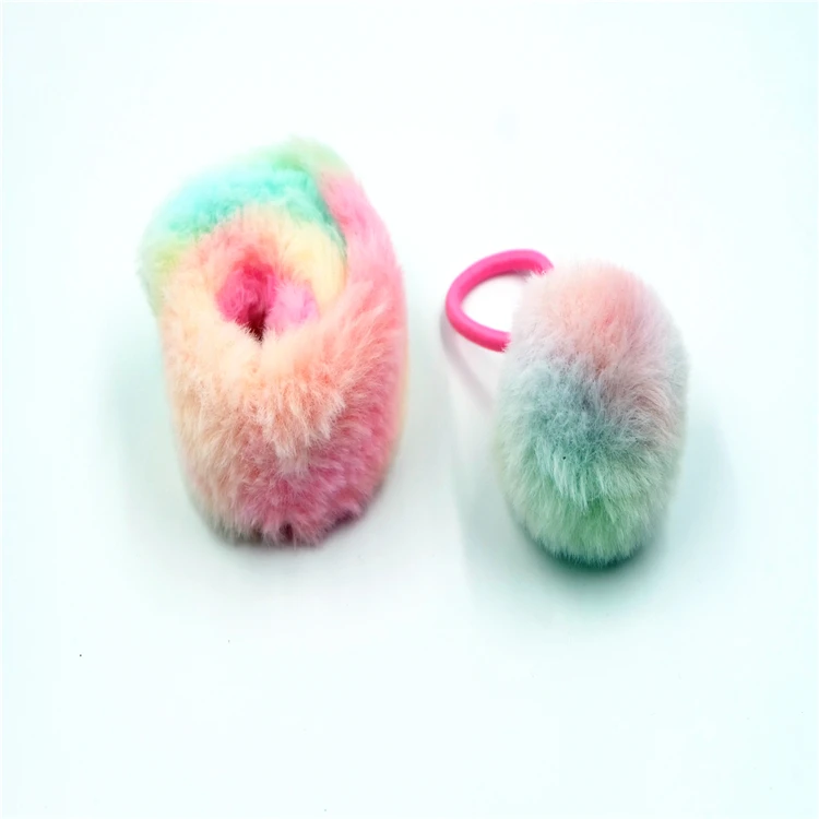 Plush ball, rubber band bracelet dual purpose slap on bracelet Crown plush ball slap  bracelet