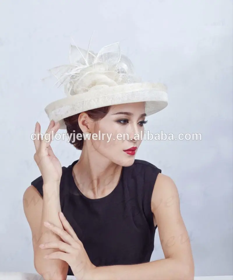 Ivory,blue and orange colors,royal church fascinator hats,sinamay and feather material