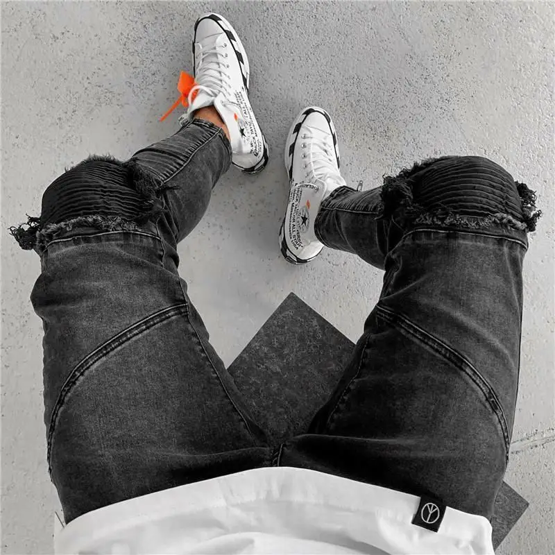 Wholesale New Style European Moto jeans men Slim fit