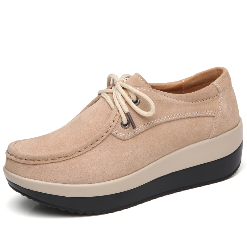 new design lace no tie shoes woman suede leather loafer ladies platform shoes