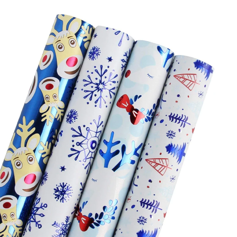 Popular Product Blue Winter Scene Xmas Patterns Printed Wrapping Paper for Gift