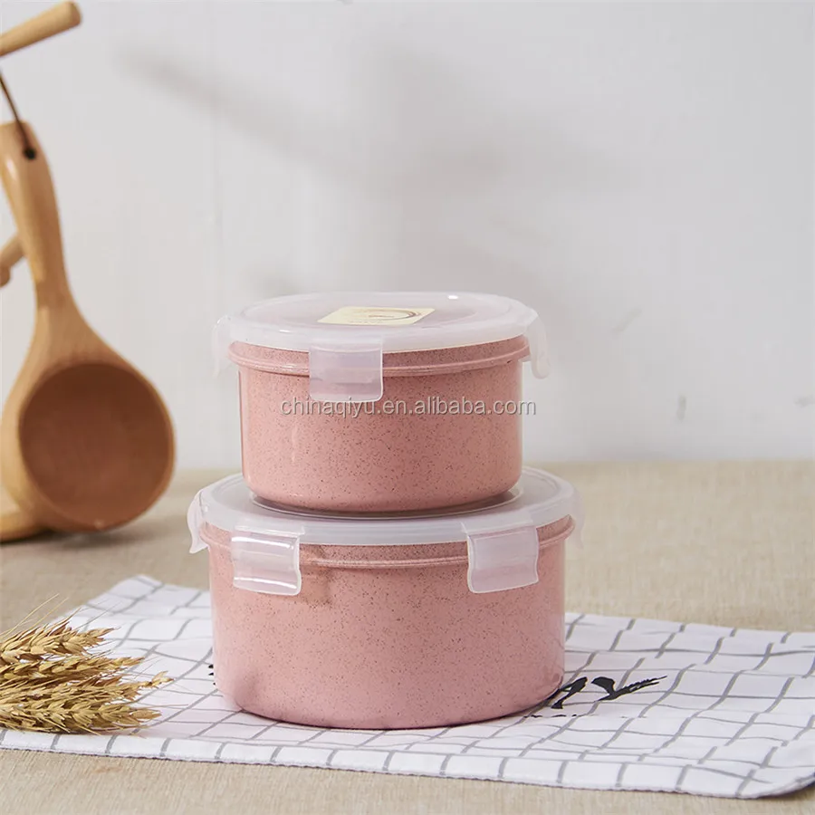 
650ml round eco-friendly cheap wheat straw lock plastic food container 