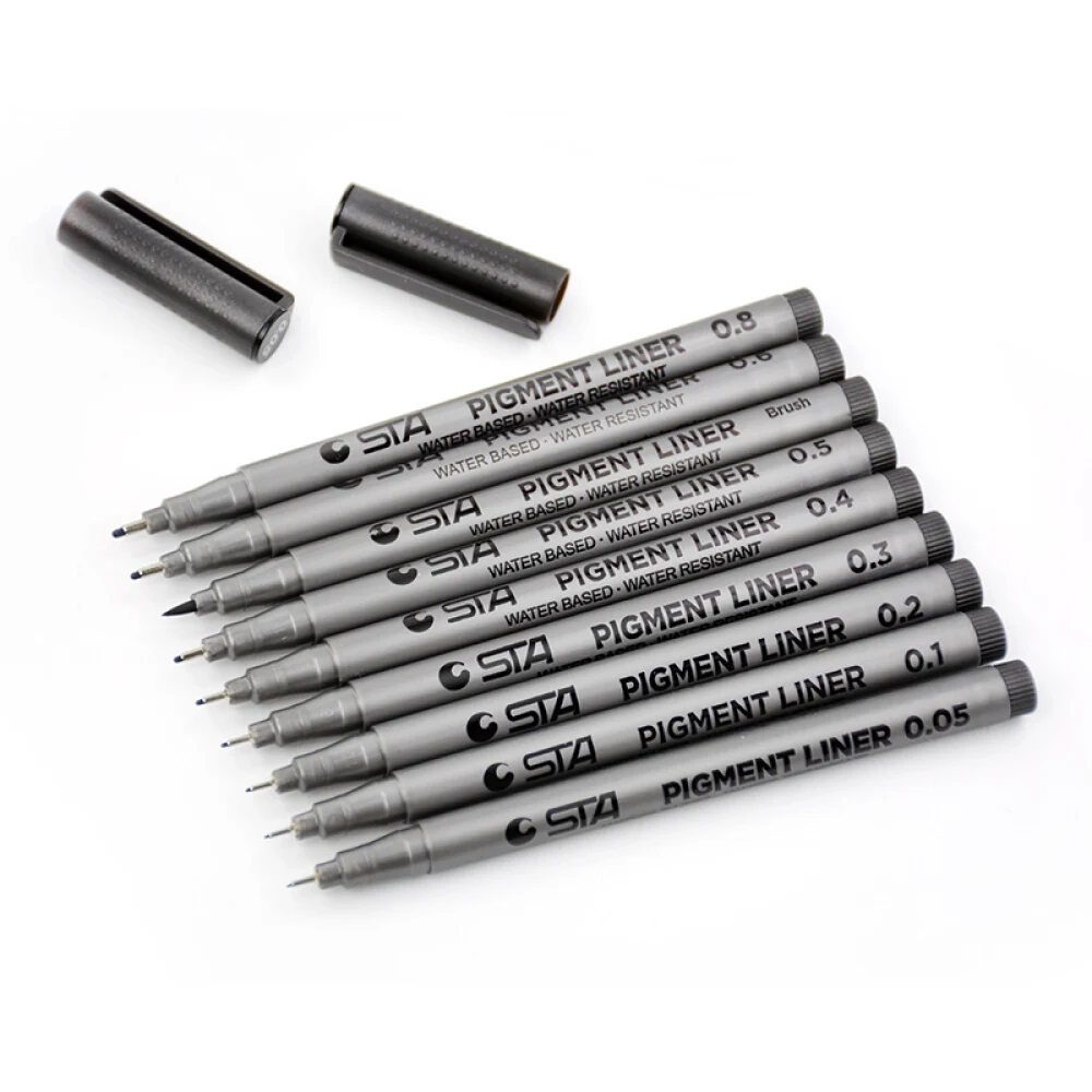 Promotional STA Fine Tip Colored Writing Drawing Marker Pen 0.05 0.1 0.2 0.3 0.4 0.5 0.6 0.8 Fineliner Point Marker Pen Set