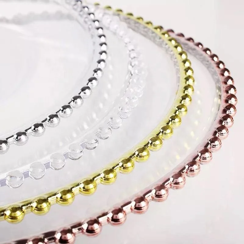 Wedding Party Decoration Event & Party Supplies for Wedding and Event Decor Underplate Beaded Plastic in STOCK Golden Round