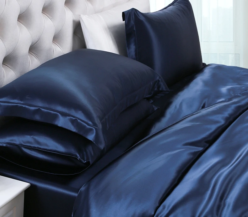 
4 piece plain dyed solid color 100% mulberry silk king size bed sheet set 