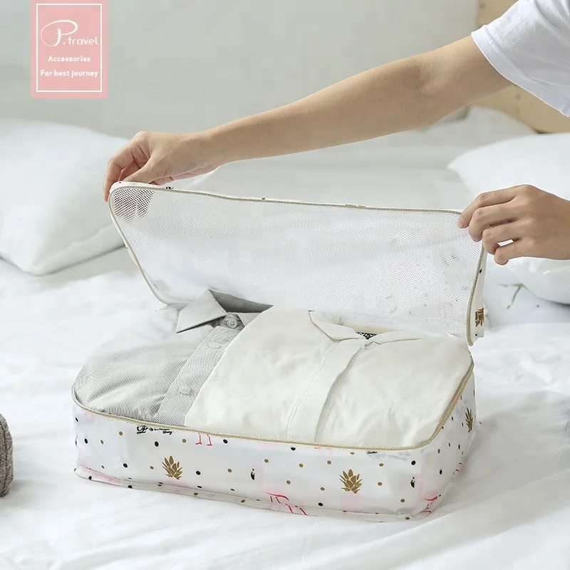 fashion zippper unisex Portable Waterproof Compression Polyester Travel Makeup Laundry 6 Pcs Packing Cubes