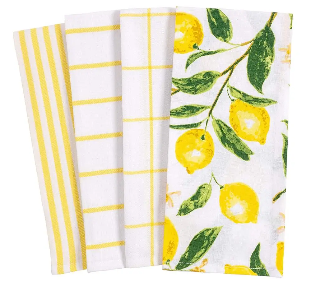 Hot Sell Cute Style 100% Cotton Kitchen Towel Tea Towel Lemon Printing Dish Towel Set