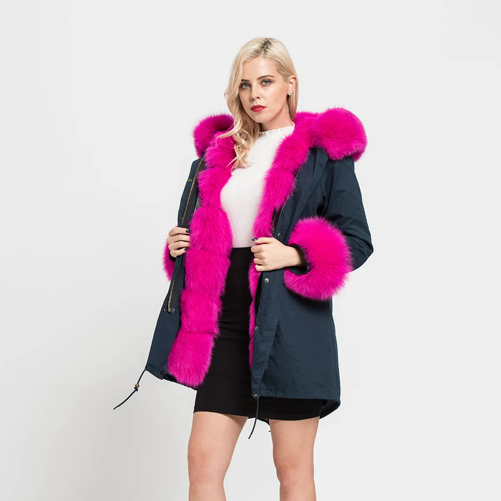 Rex Rabbit Lined Parka Winter Jacket Real Fur Parka Women With Fox Fur Collar Hooded