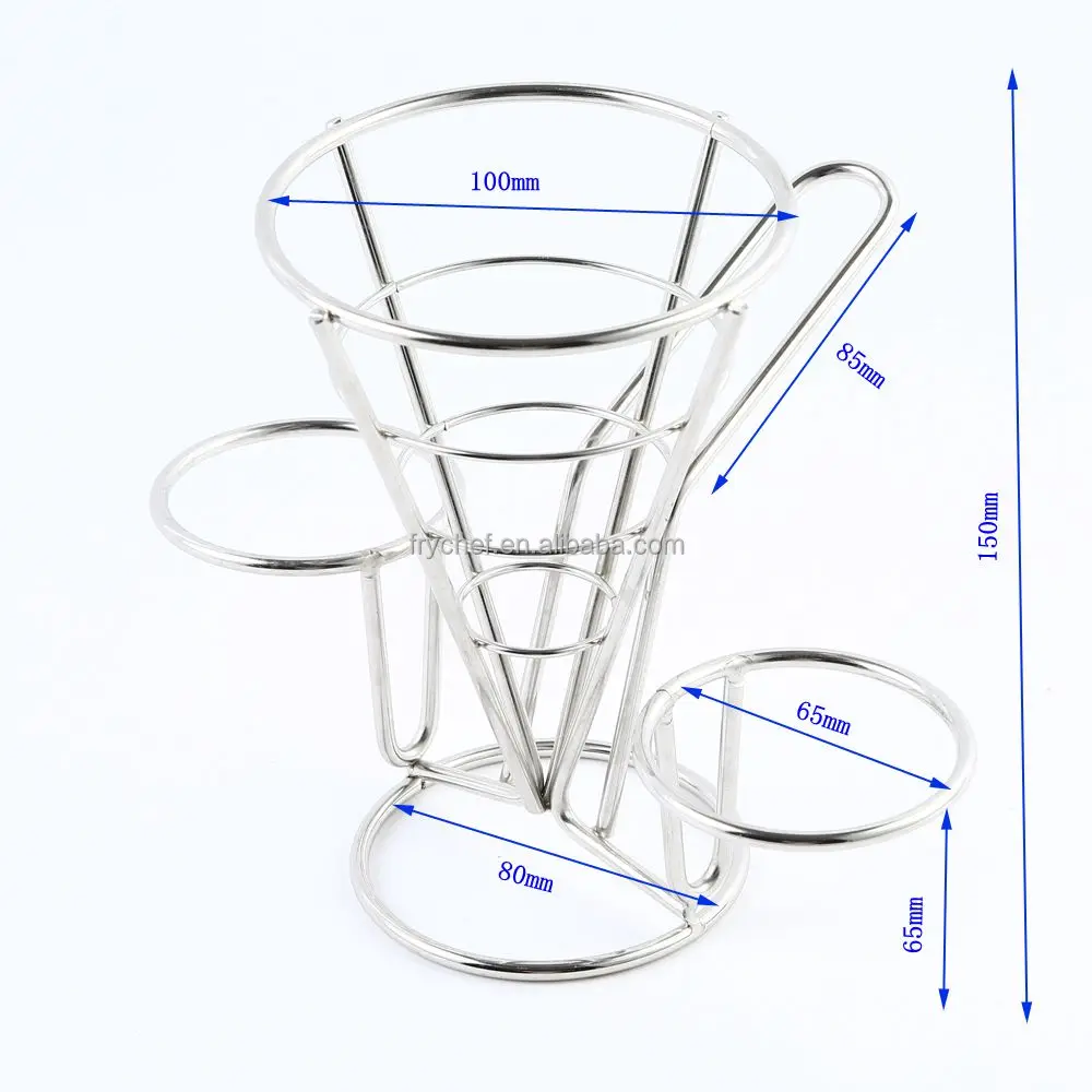 Chip and dip - stainless steel french fry cone holder & sauce cup, chip cone server & ramekin- fast food stand & condiment cup