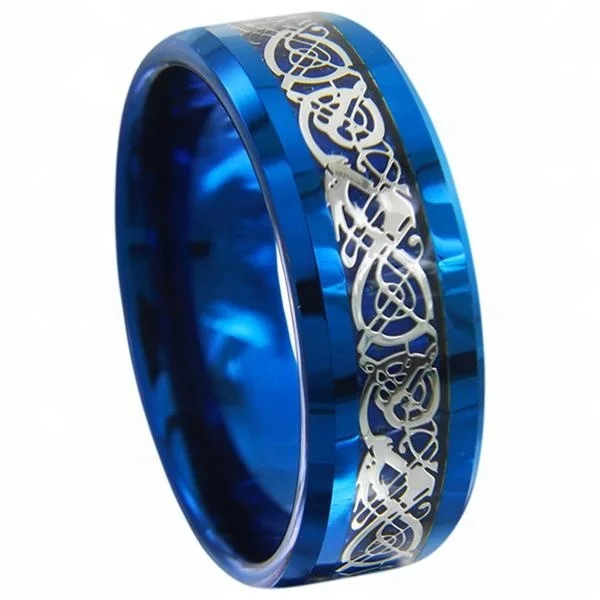 
New Arrival Celtic Dragon Blue Tungsten Carbide Engagement Ring For Men 