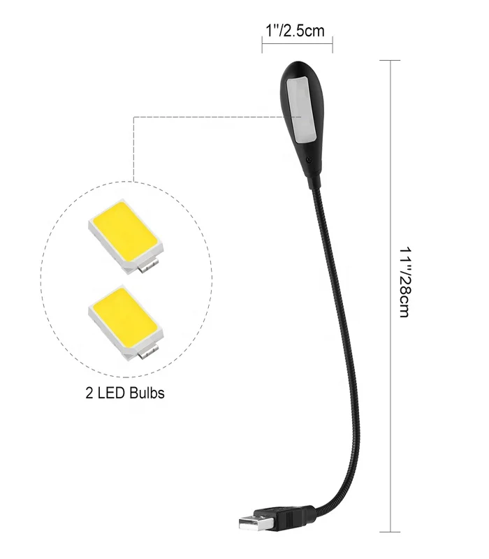 
USB Light Flexible Reading Lamp Portable LED Night Lights Daylight White 2 Brightness Levels 