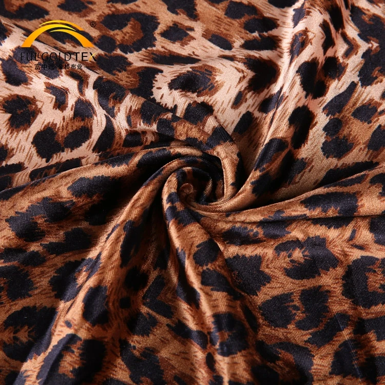 Hot sales leopard grain elastic polyester digital printed velvet fabric for dress