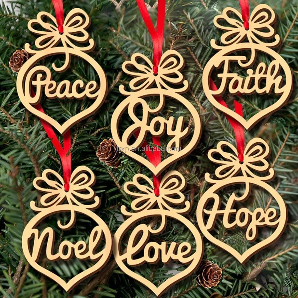 You Love Hope Peace Faith Noel Word Wood Tags Christmas Tree Ornament Party Decoration