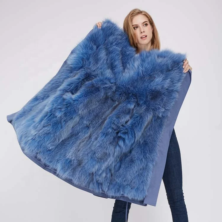 Winter Warm Ladies Real  Fox Fur Pink Lining Parka Coat with Hat