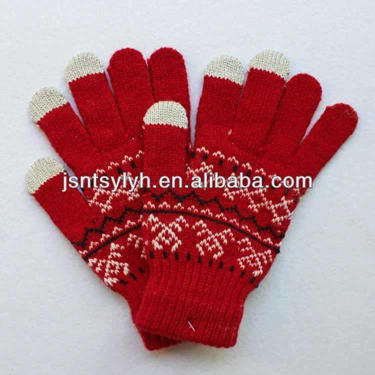 Unisex Jacquard Knit Touchscreen Gloves With Conductive Fingertips