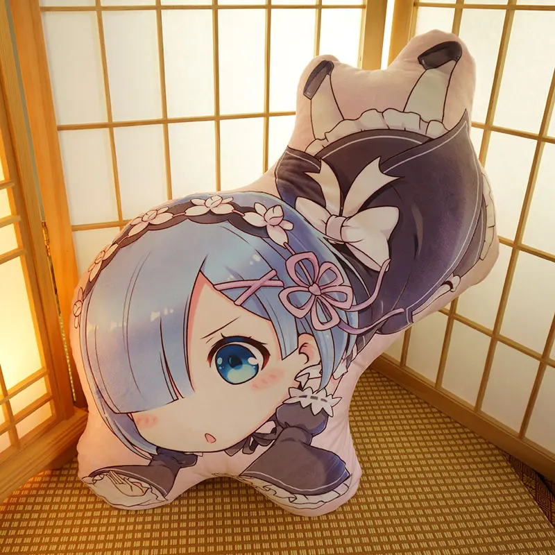 irregular shaped doll-like re: zero ram custom printed pillow cover