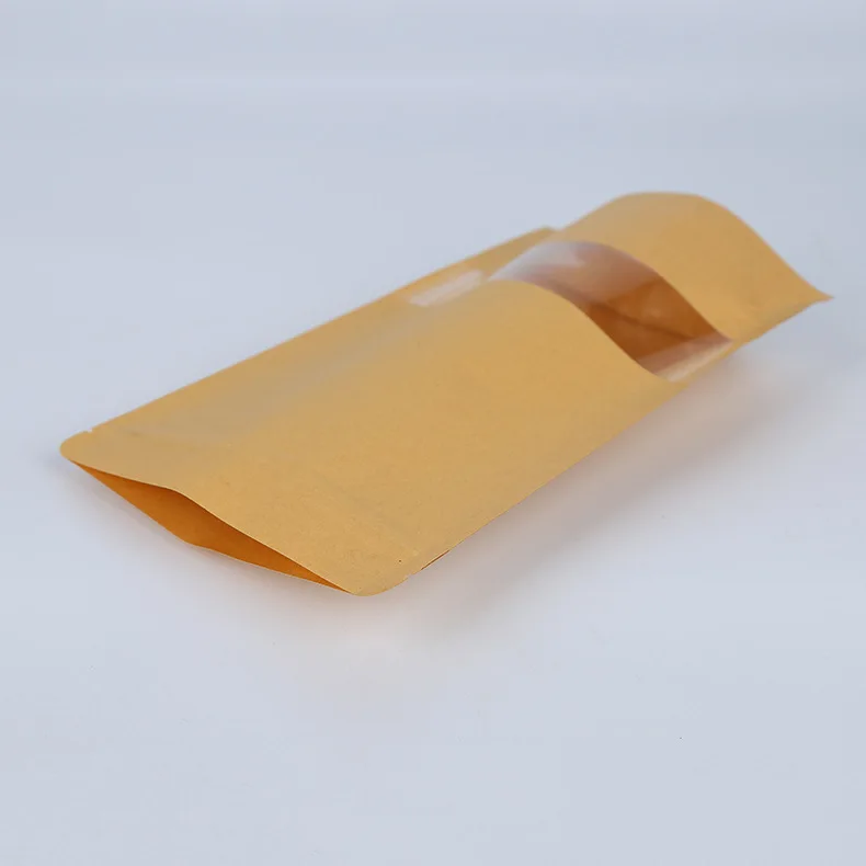 Different Size Brown Kraft Paper Zipper food coffee tea Biodegradable Stand Up Bag Pouch With Clear Window