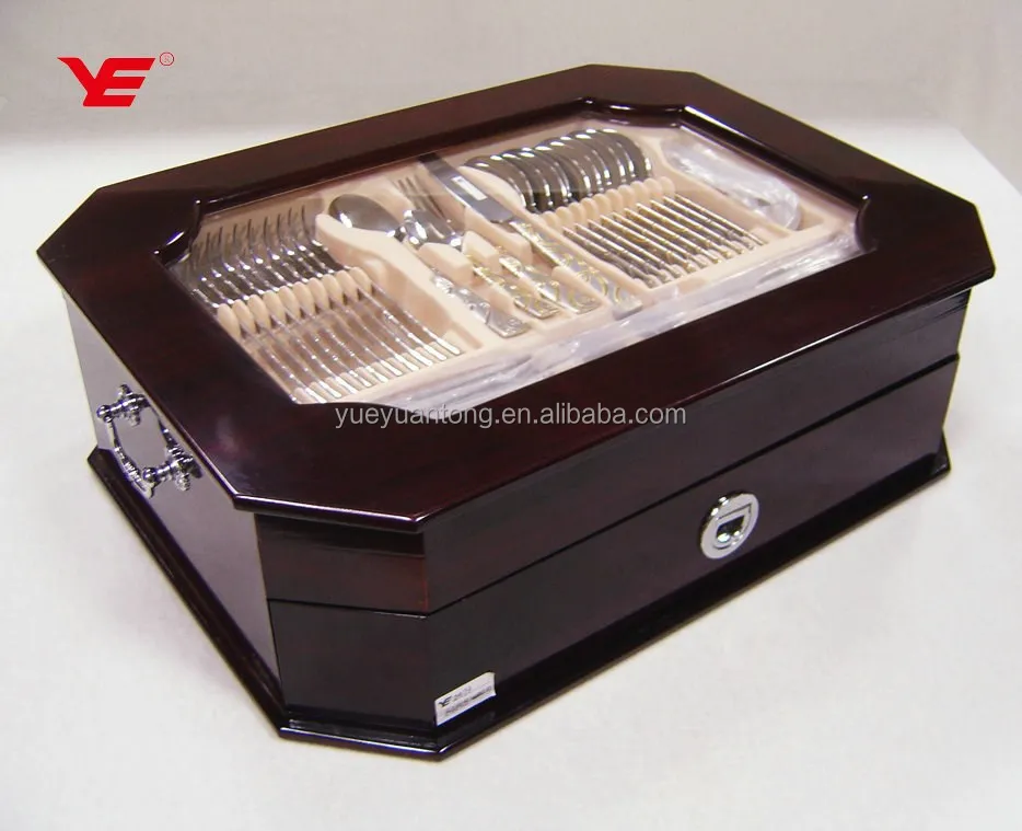 72pcs /84pcs stainless steel cutlery set storage wooden box