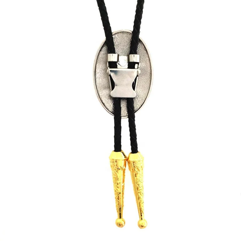 
Fashion accessories jewelry men leather string two tone metal custom engraved masonic jewelry bolo tie 