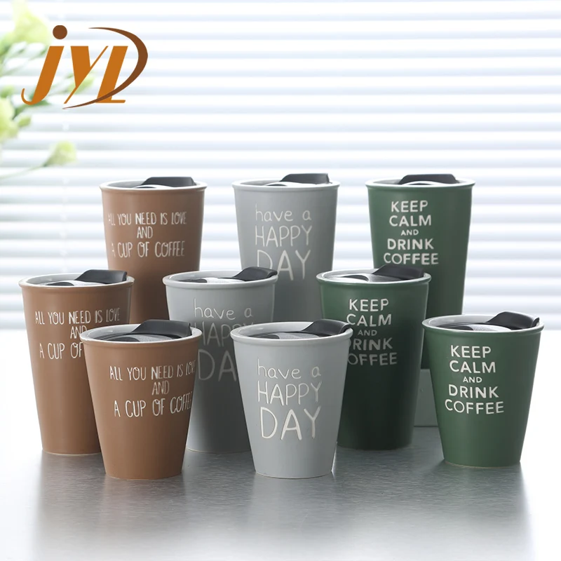 Customized Stone Coated Glazed Ceramic Stoneware Letter Travel Mugs For Office Coffee Cafe
