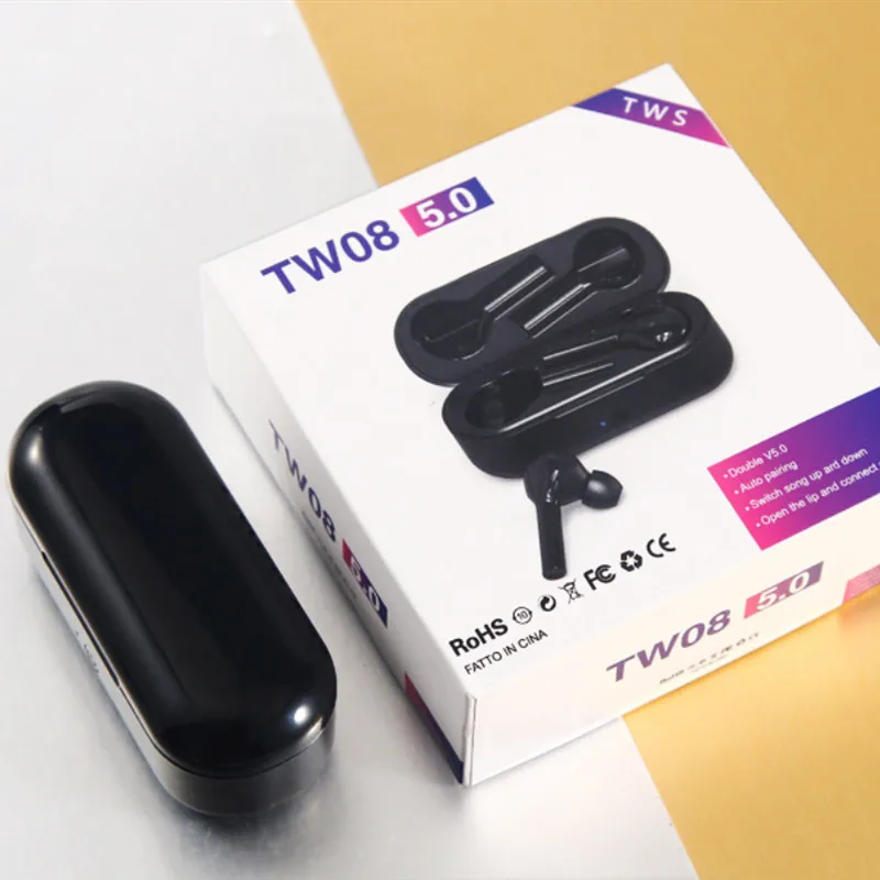 Never Drop Sport Earphones, TW08 Deep Bass High Sound Quality Sweatproof CVC Noise Cancel TWS Headphones with HIFI 6D Surround