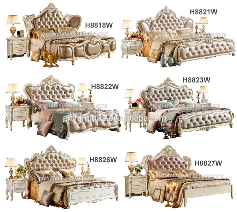H8816W hotel high quality european style wood leather queen size bed