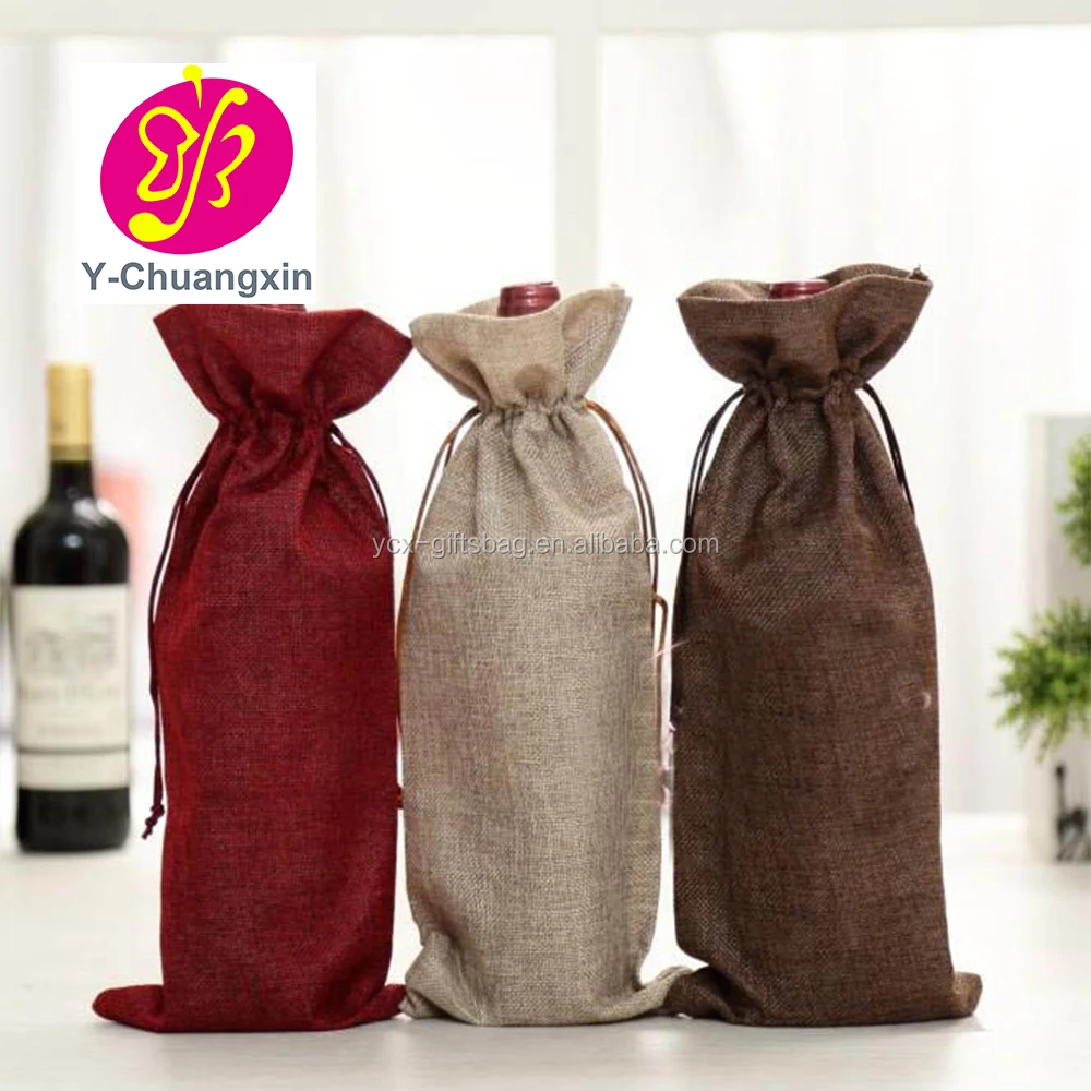 Custom Small Size Drawstring Closure Gunny Bag Jute Burlap wine Bags