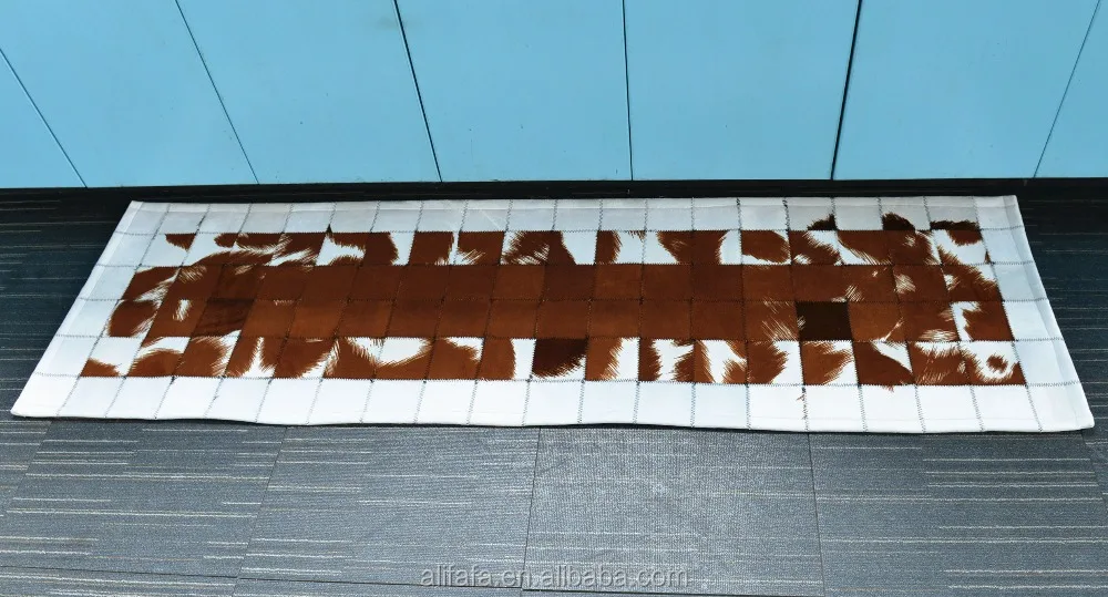Faux patchwork cowhide carpet, brown printed pattern cow skin carpet