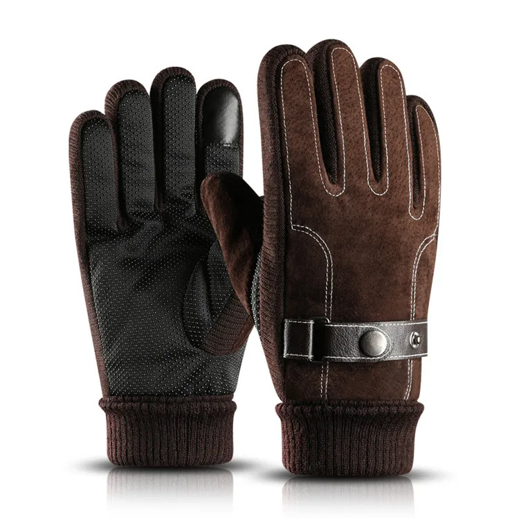 New men real pigskin winter snowboard top gloves men thermal gloves with fur