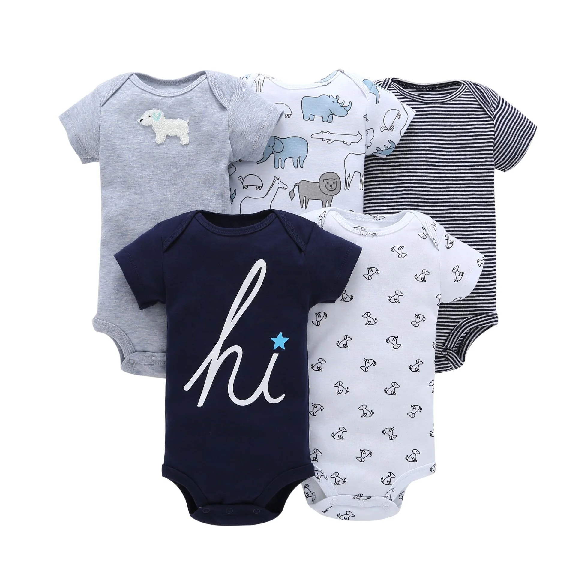 High Quality Short Sleeve 5 Pieces Baby Bodysuit Set Baby Clothes Cotton Jumpsuit Boys Boutique Clothing