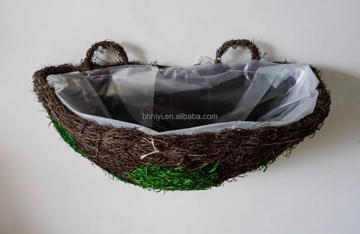 Ротанговые горшки для растений ручной работы, настенный цветочный горшок, деревенский полукруглый Подвесной Настенный цветочный горшок