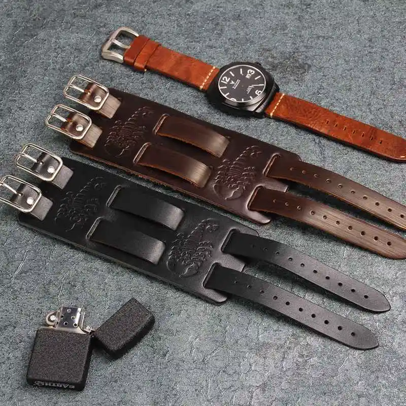 YK Factory Outlet Hot Sale Classic Cowboy Style Vintage Wide Skin Scorpion Jewelry Genuine Leather Bracelet